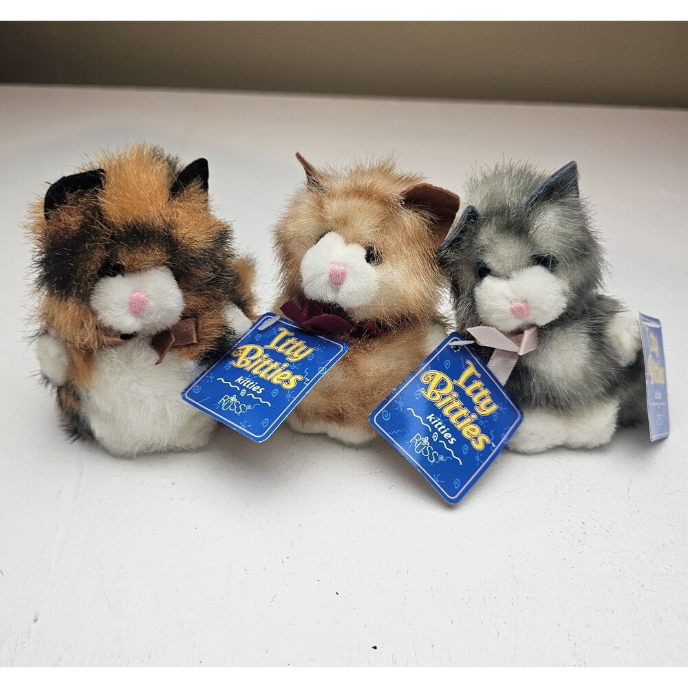 Russ Itty Bitties Kitties Mini Plush Cats Lot of 3 Tags 1995 Vintage